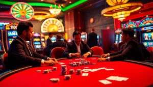 Nếu như vậy bám vào đây as players enjoy a thrilling poker game at a vibrant casino table.