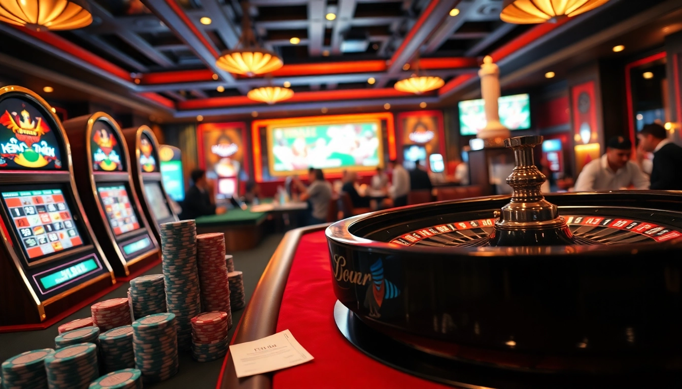 Bong da lu players engaging in a thrilling casino environment with poker chips and betting slips.