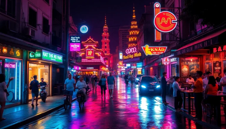 Hồ Chí Minh 밤문화 scene with vibrant nightlife and diverse crowds.