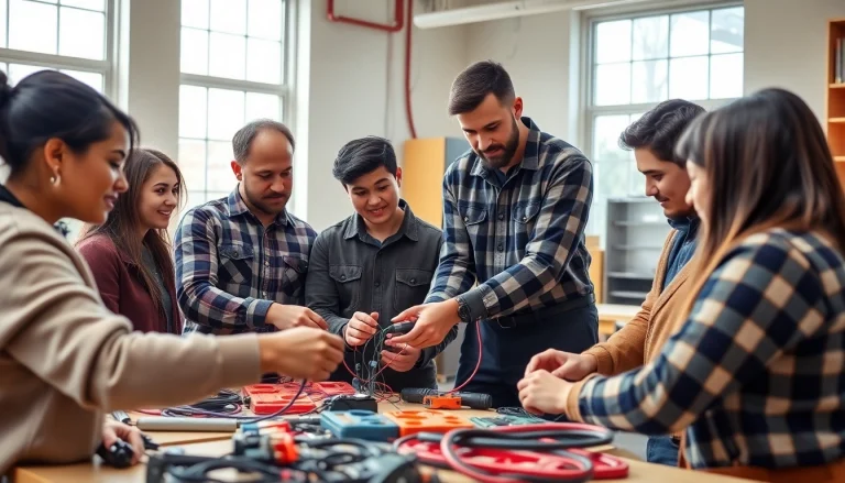 Students engaged in hands-on learning at an electrician trade school Colorado.