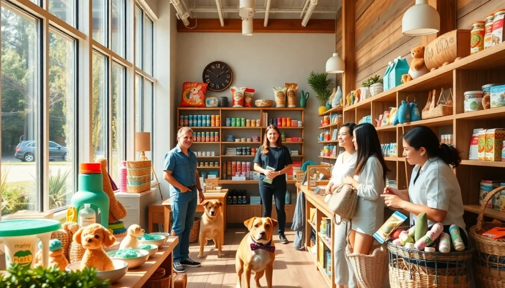 Inside marleypetshop, a lively pet store with happy pets and organic products.
