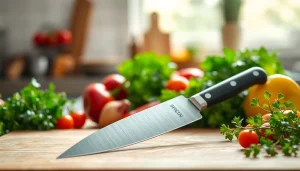 Slice fresh ingredients with a premium chef’s knife NZ showcasing sharpness and elegance.