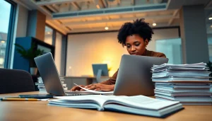 Traducteur professionnel assermenté à Strasbourg travaillant dans un bureau moderne.