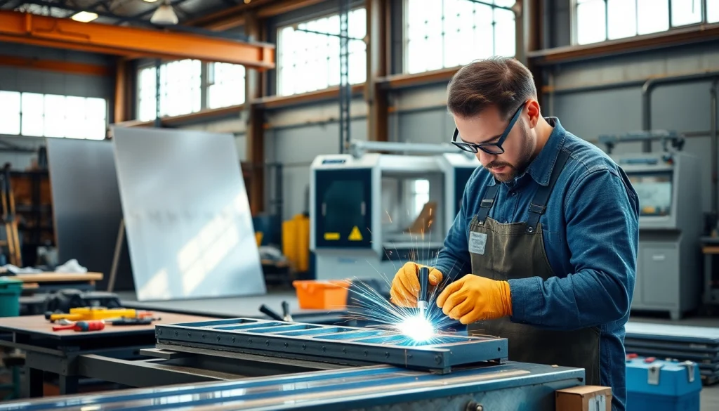 Craftsman engaged in custom steel fabrication showcasing technical skill and precision.