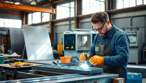 Craftsman engaged in custom steel fabrication showcasing technical skill and precision.