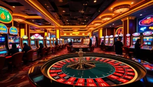 Players enjoying the thrilling Hay88 deal at an upscale casino with vibrant games.