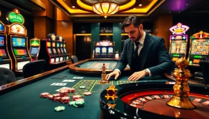 The excitement of gambling with a 상품권카드 amidst luxurious casino gaming elements.