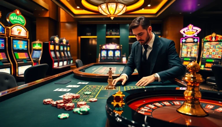 The excitement of gambling with a 상품권카드 amidst luxurious casino gaming elements.