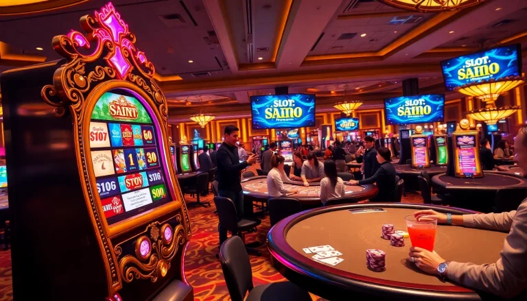 Experience thrilling wins at Slot Terpercaya with high-quality casino elements in a vibrant scene.