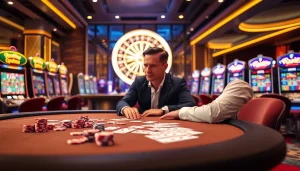 Experience thrilling casino action at https://kkwin.diy/ with vibrant chips and a glamorous poker table.