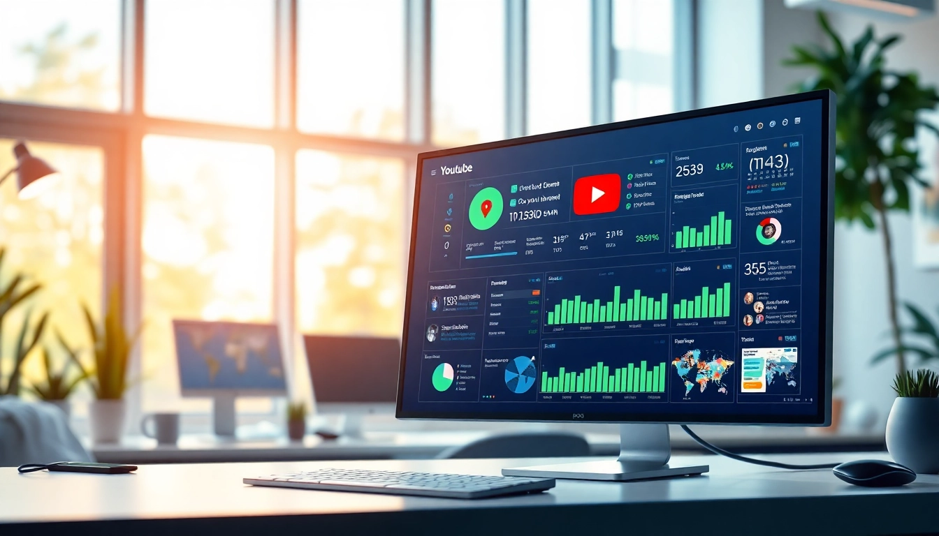 Engaging visualization of a youtube smm panel in a modern workspace, emphasizing social media growth.