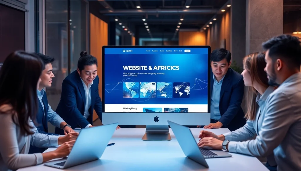 Professional digital marketing agency engaging in web design services, featuring innovative interface and teamwork.