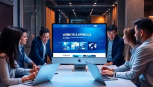 Professional digital marketing agency engaging in web design services, featuring innovative interface and teamwork.