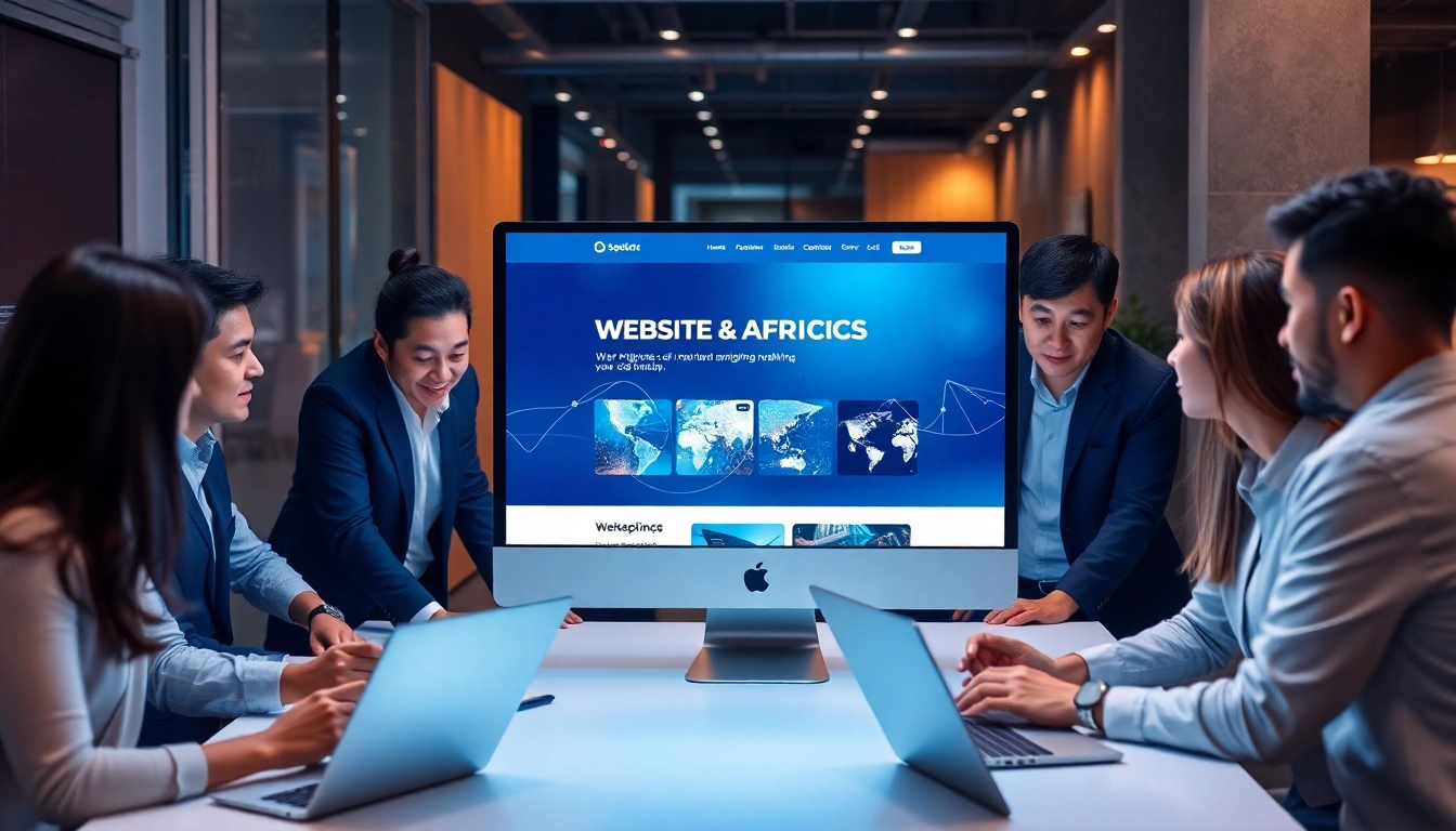 Professional digital marketing agency engaging in web design services, featuring innovative interface and teamwork.