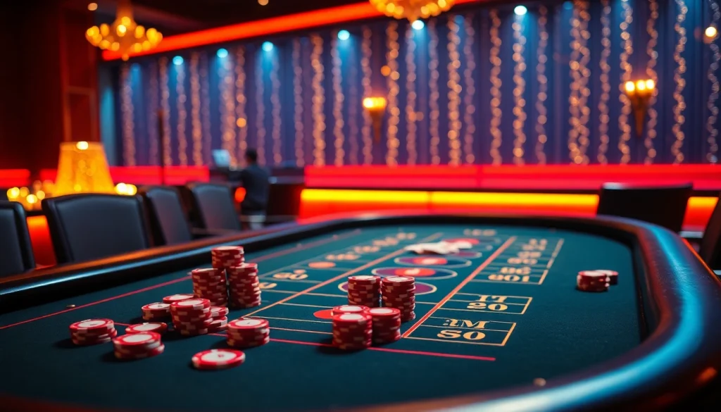 A imagem mostra a casa de apostas bet da sorte, retratando um cassino com mesa de jogo iluminada e fichas brillantes.