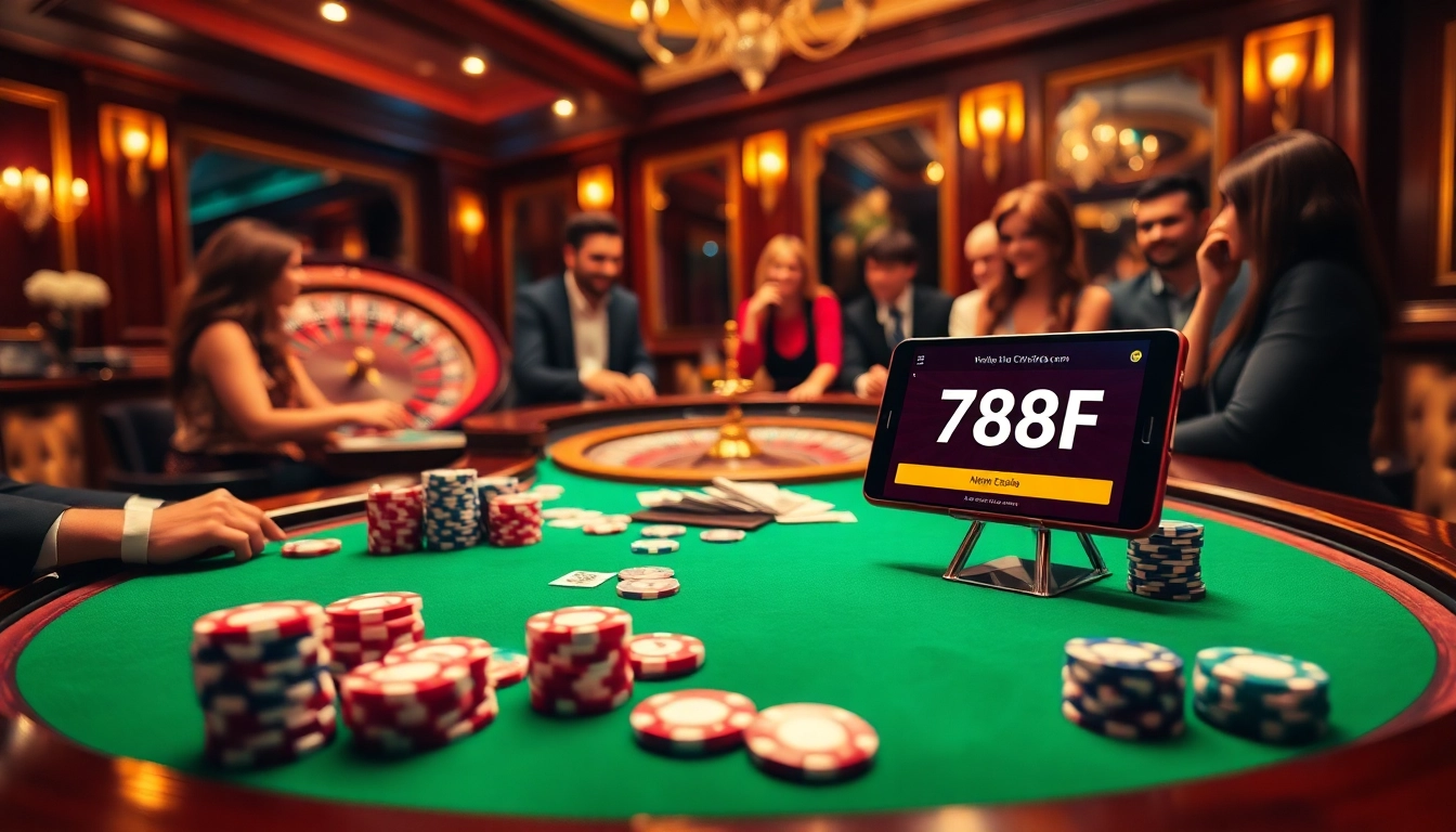 Experience the thrill of the casino with the 789f link showcased on a mobile screen alongside vibrant poker chips.