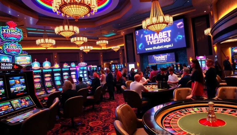 Experience the excitement of online gambling with promotions from https://thabet.vegas/ in a vibrant casino setting.