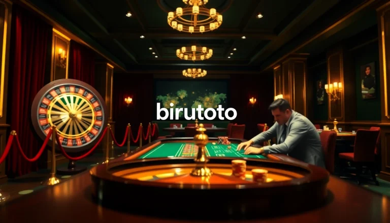 Engage in thrilling online casino games with birutoto featuring luxurious casino elements like roulette and poker.