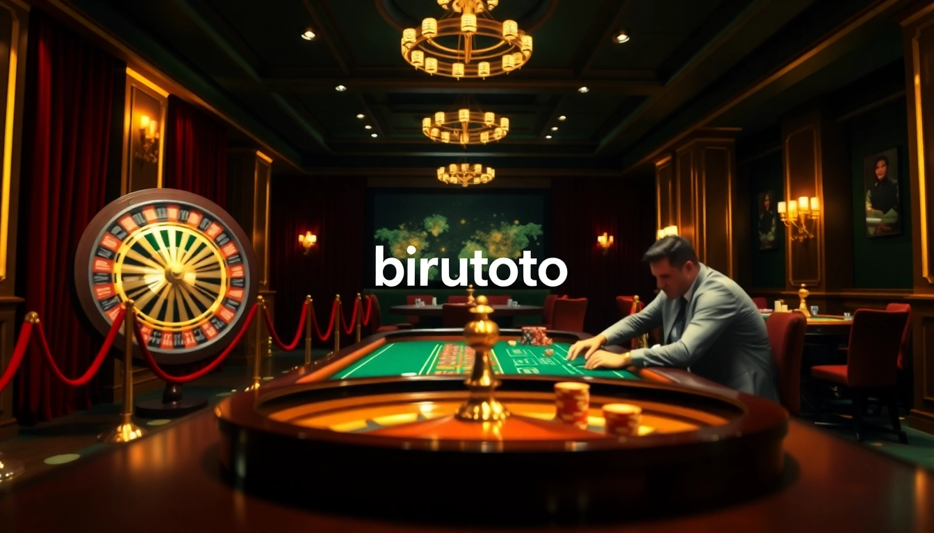 Engage in thrilling online casino games with birutoto featuring luxurious casino elements like roulette and poker.