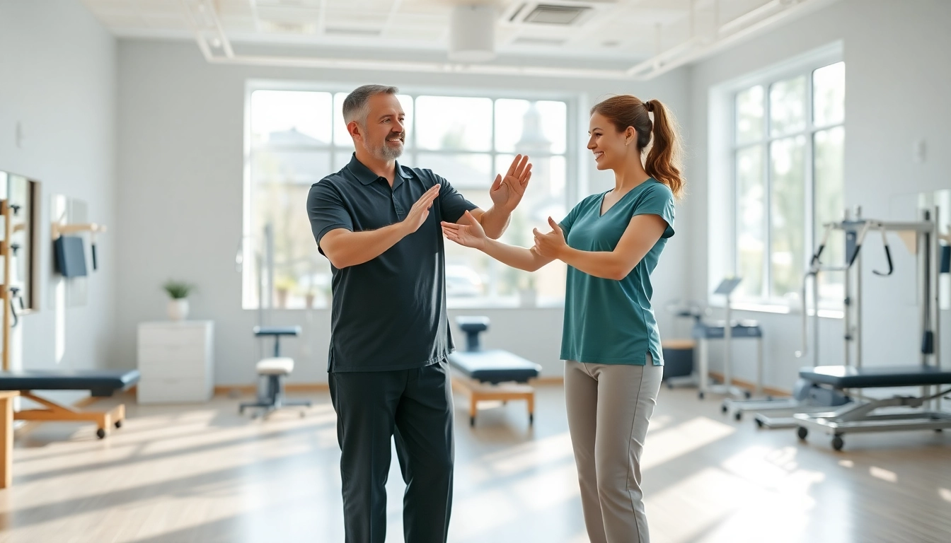 Engaging physical therapy marketing session showcasing therapist and patient interaction.