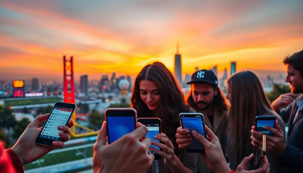 Engaging California sports betting scene with diverse bettors analyzing odds on mobile devices