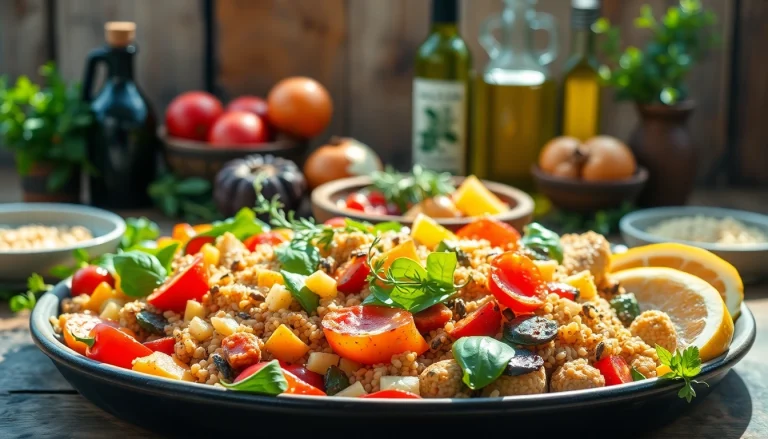 Embrace the Mediterranean diet with a colorful spread of fresh vegetables and grains.