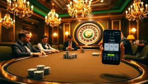 Experience the thrill of winning at 7upbet in this luxurious casino setting with poker and roulette.