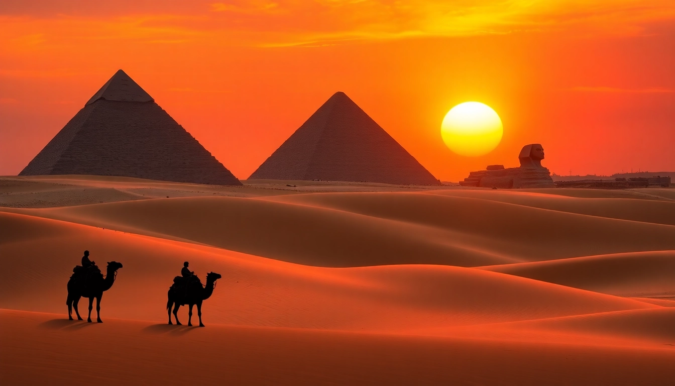 View of the pyramids at sunset, capturing the grandeur of piraminds in a stunning landscape.