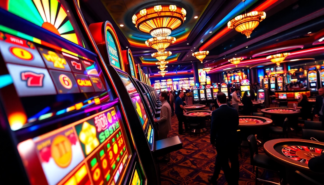 Permainan situs slot gacor yang menyenangkan dengan mesin slot berwarna-warni dan pemain yang antusias.