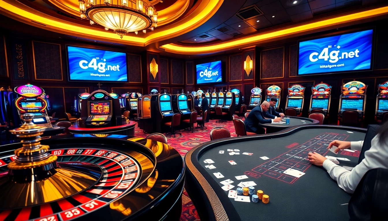 Experience thrilling bets at c54.gb.net's vibrant casino, featuring roulette tables and poker action.