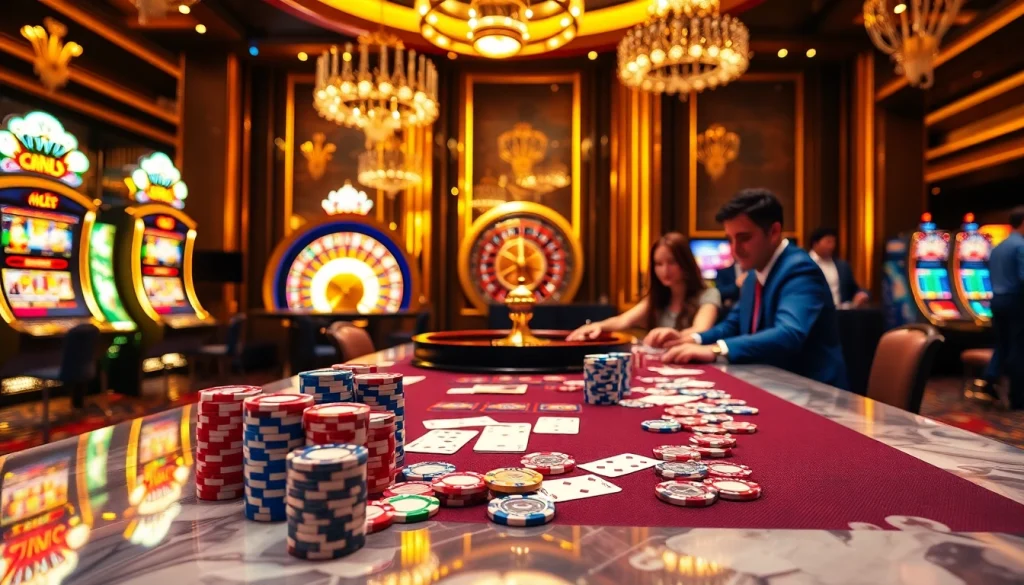 Players enjoying a thrilling game of poker at bk8th casino, capturing excitement and luxury.