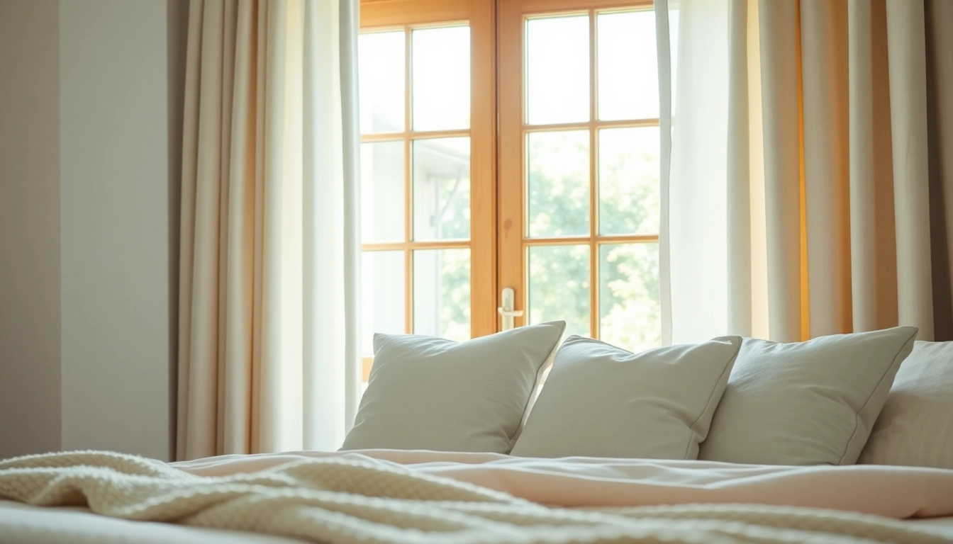 Verduisterende gordijnen creëren een sfeervolle slaapkamer met natuurlijk licht en elegantie.