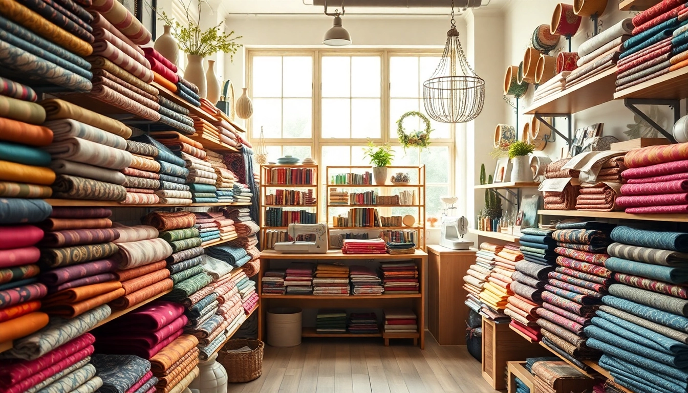 Kwaliteits stof prachtig gepresenteerd in een elegant textielwinkeltje.