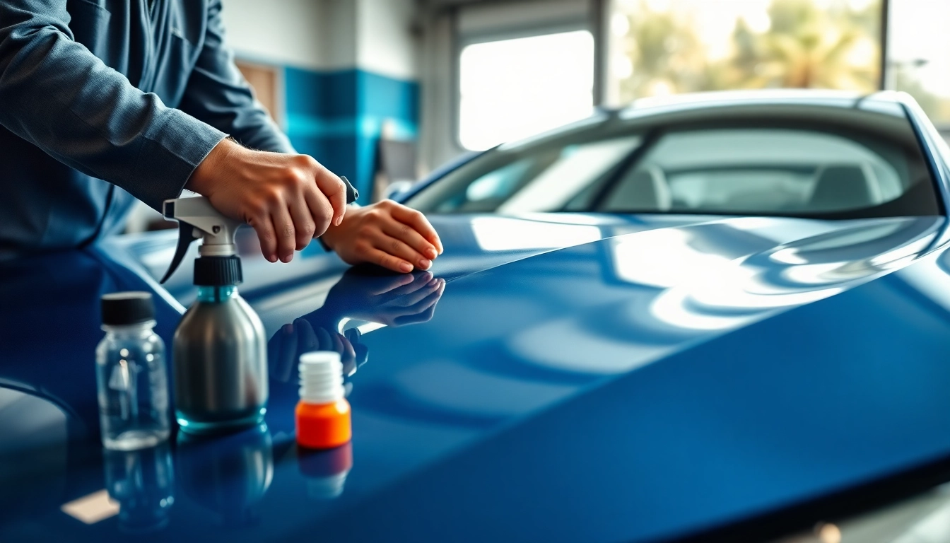Applying ceramic coating near me to a car, highlighting the protective finish and detailing process.
