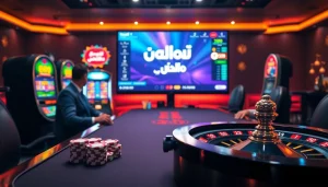 Experience the thrill of רמי אונליין with immersive virtual casino gameplay featuring poker tables and slot machines.