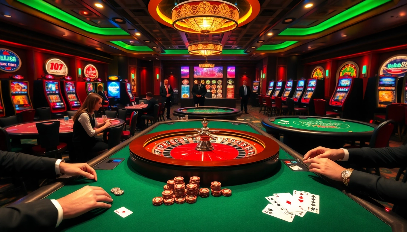 Experience the thrill of hello88 bet at an upscale casino featuring vibrant gameplay and elegant tables.