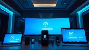 现代工作区中的快连VPN应用界面，展示先进技术与安全性。