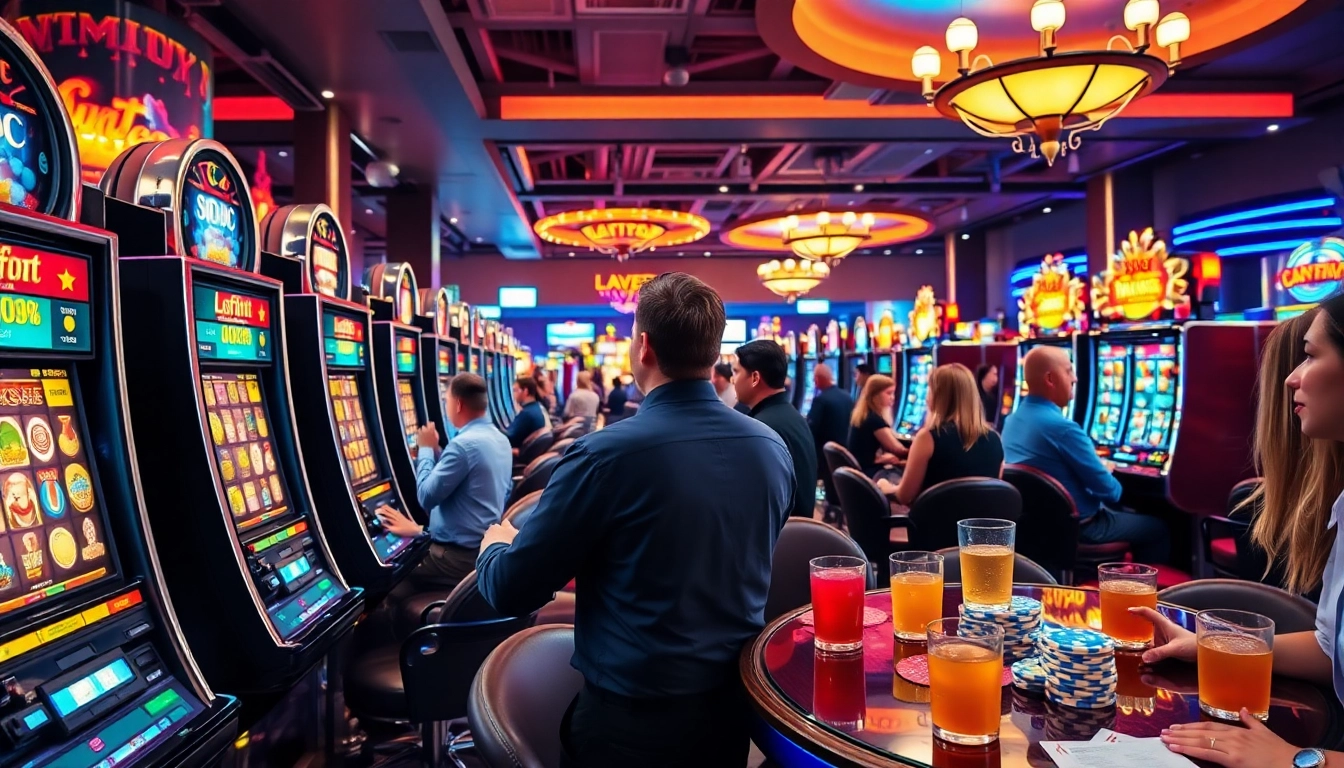 Etrafli Mostbet oyun reyi ilə məşğuldur, slot oyunları və oyunçuların enerji dolu atmosferini vurğulayır.