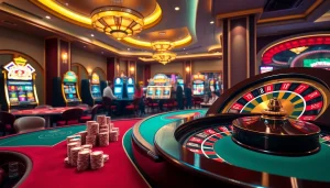 Experience the thrill of bk8thai ทางเข้า with vibrant casino scenes featuring poker, slots, and roulette.