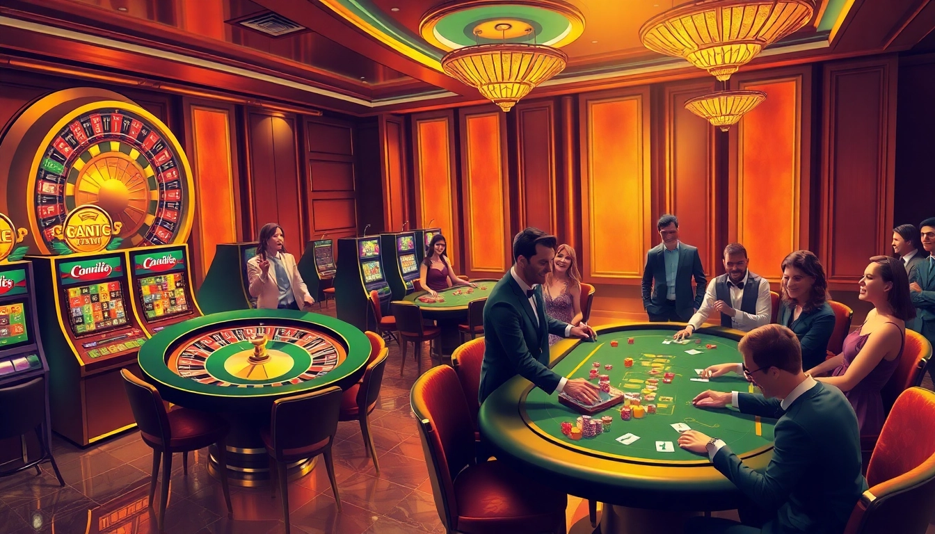 KJC casino scene showcasing exciting gameplay with roulette, poker, and winning moments