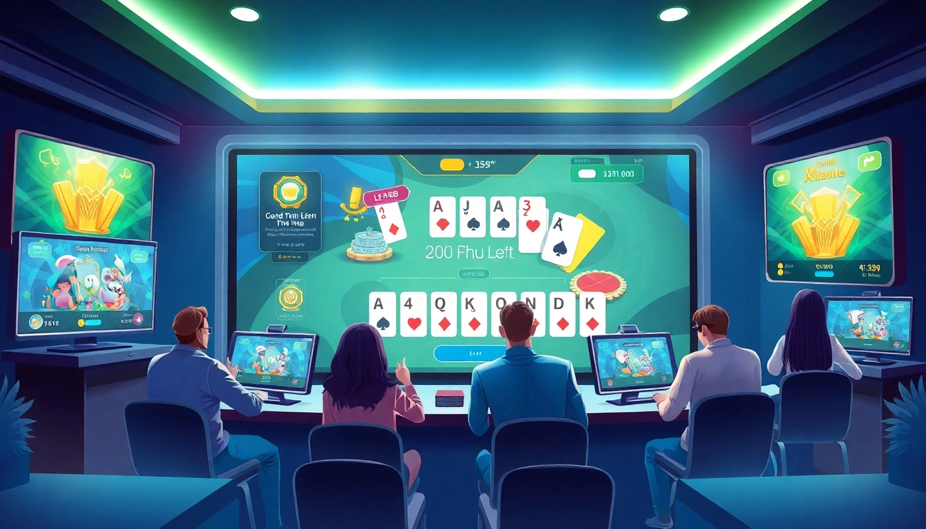 Vibrant scene of online card games at gamebaidoithuong.com.vc depicting engaging gameplay and community.