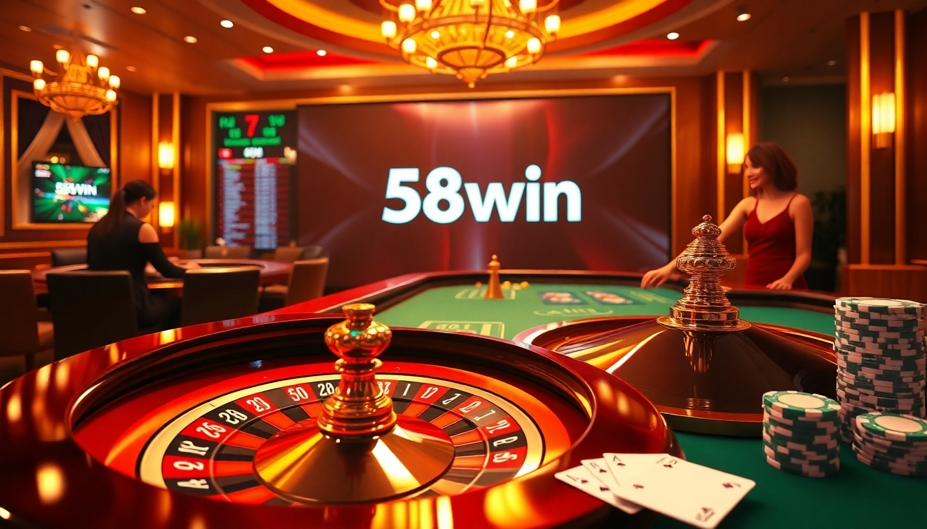 Players engaging in thrilling roulette at 58win casino, surrounded by luxury and excitement.