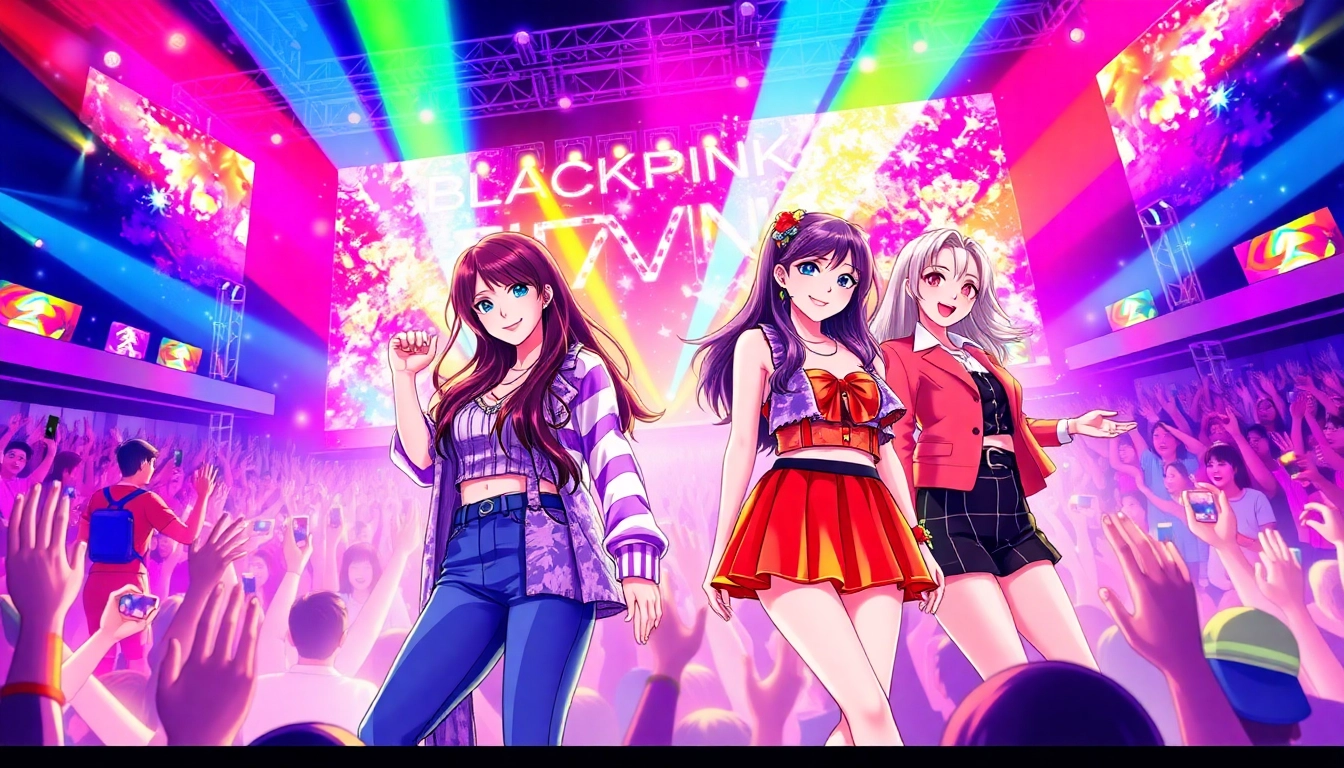 blackpink members performing passionately in a lively concert atmosphere.