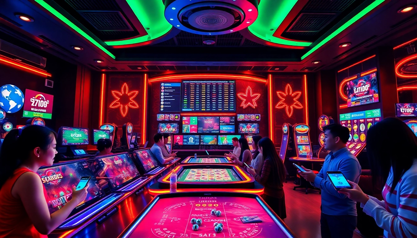 Exciting online gaming atmosphere at ev88win.live with players engaged at modern casino tables.