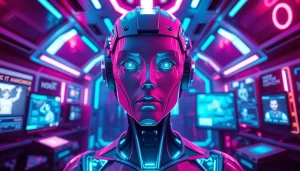 AI nsfw character chatbot in a vibrant cyberpunk digital environment, showcasing advanced interactions.