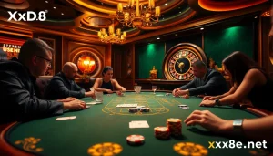 Enjoying a high-stakes poker game at xx88.se.net with vibrant chips and cards.