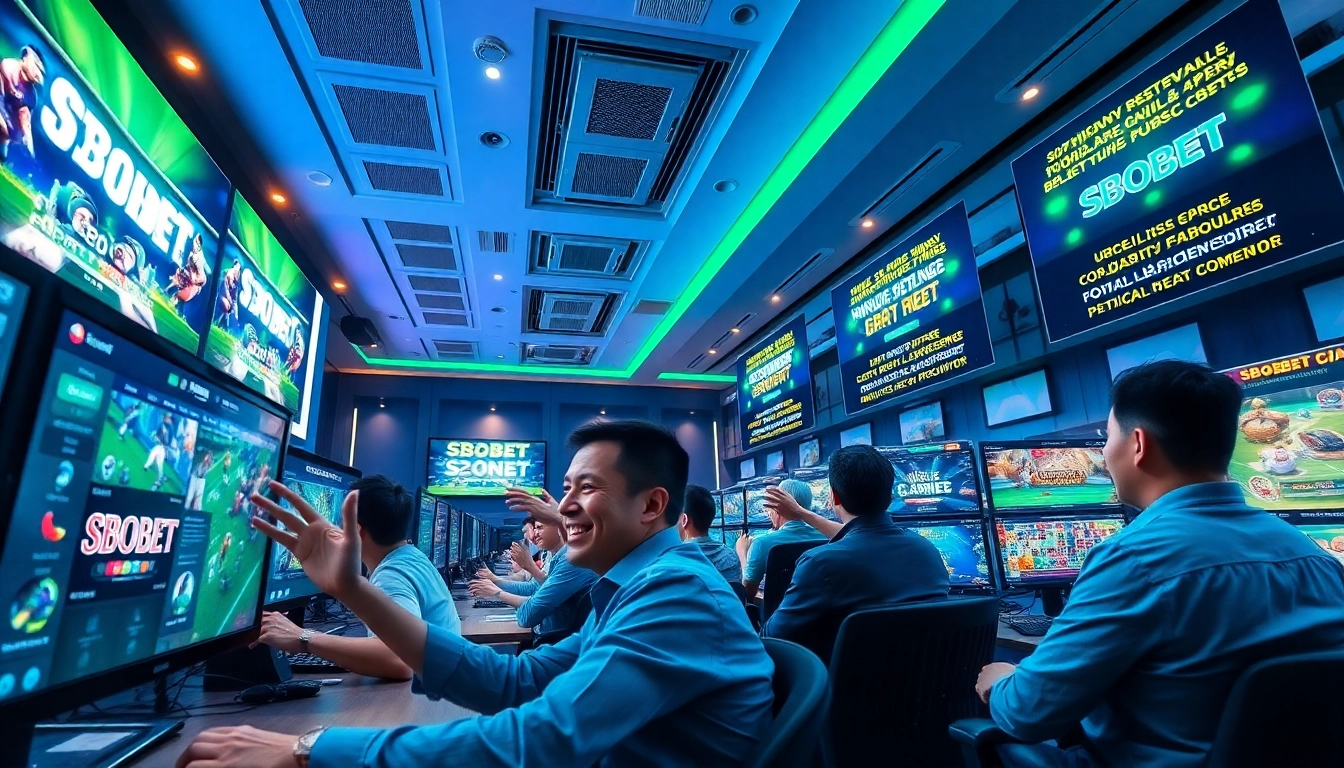 Engaged users enjoying diverse games at sbobet.dance, illuminated by a vibrant, inviting atmosphere.