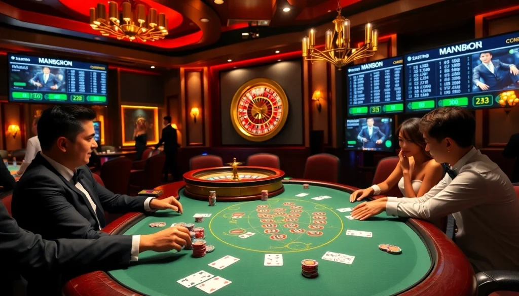 Man88 poker table with vibrant chips and cards, embodying casino excitement.