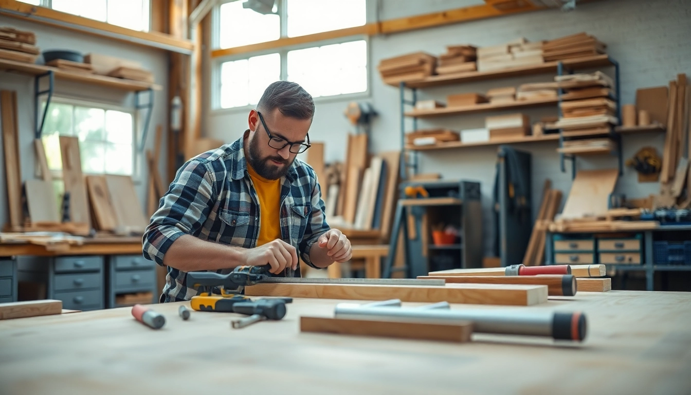Carpentry Apprenticeship Near Me: Skilled carpenter demonstrating techniques in a vibrant workshop.