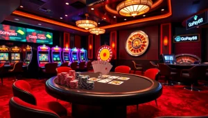 Experience an exhilarating poker game showcasing Gopay88 with colorful chips and elegant surroundings.
